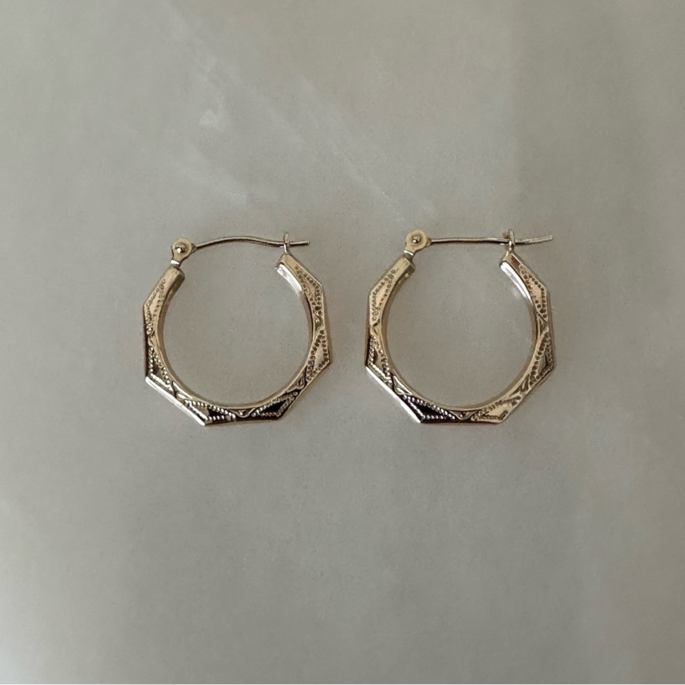 14k Solid Gold Hoop Earrings - Picture 9 of 16